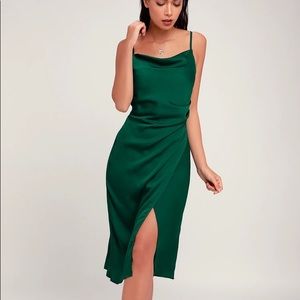 Hollywood Woman Forest Green Satin Midi Dress